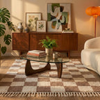 Checkerboard Rug - Blox Fringe Beige