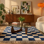 Checkerboard Rug - Blox Fringe Blue