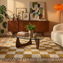 Checkerboard Rug - Blox Fringe Ochre yellow