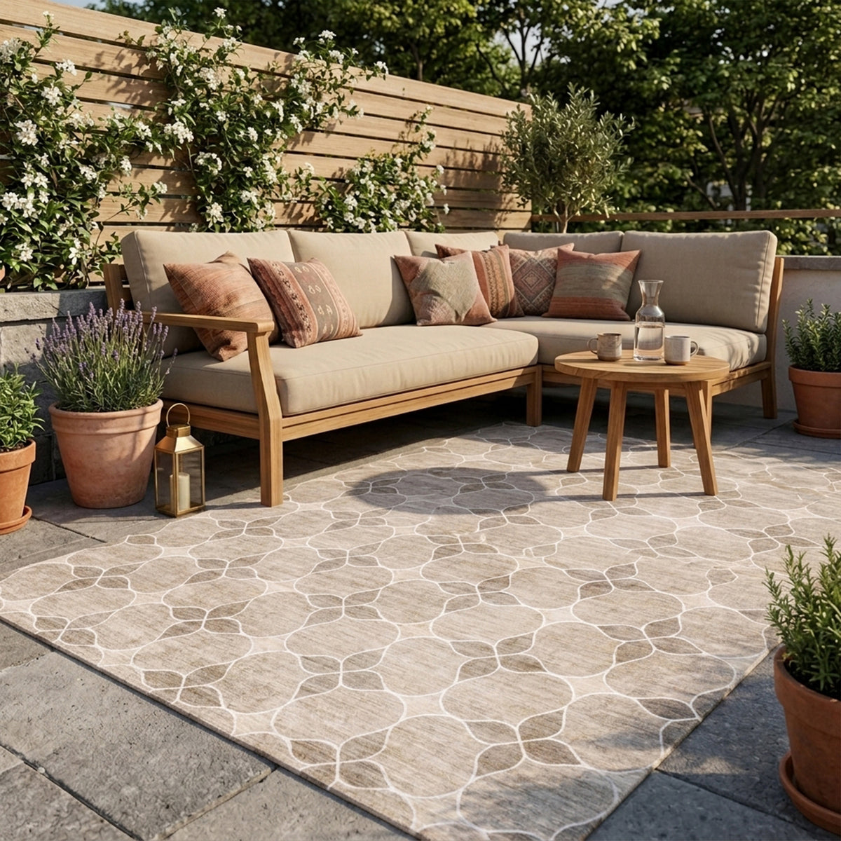 Geometric outdoor rug – Mosaic Dot Cream