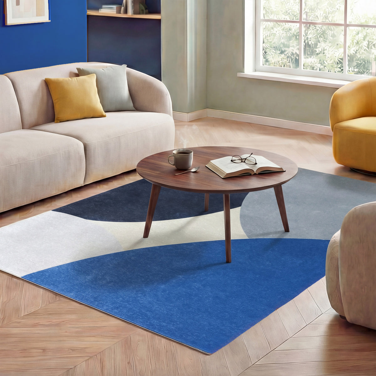 Geometrischer Teppich - Swing Circles Blau