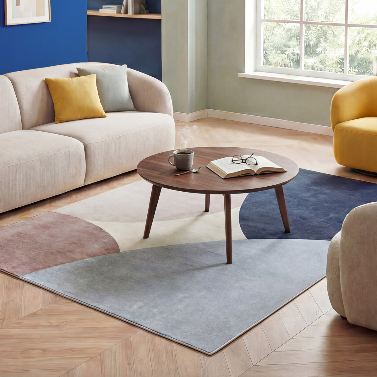 Geometric Rug – Swing Circles Blue/Brown
