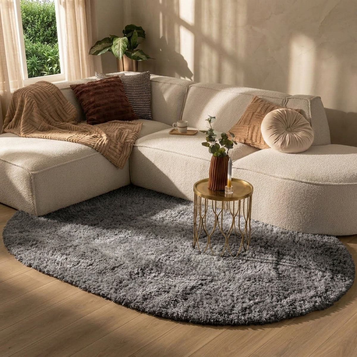 Oval Shaggy Rug - Blaze Grey