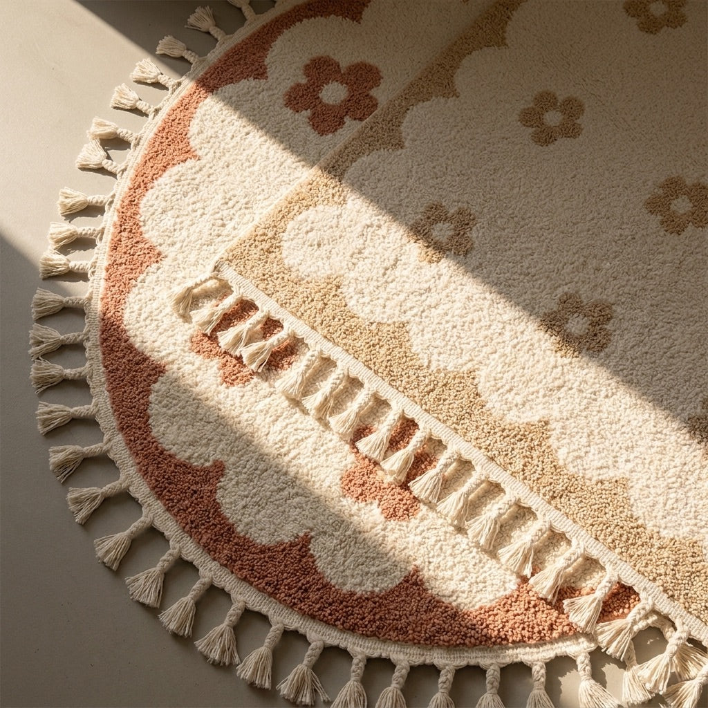 Round washable children's rug - Moos Flower Pink