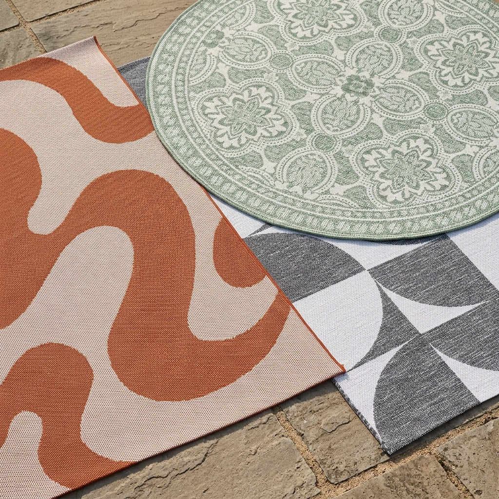 In- & Outdoor Teppich Quadrat - Summer Tile Hellgrau