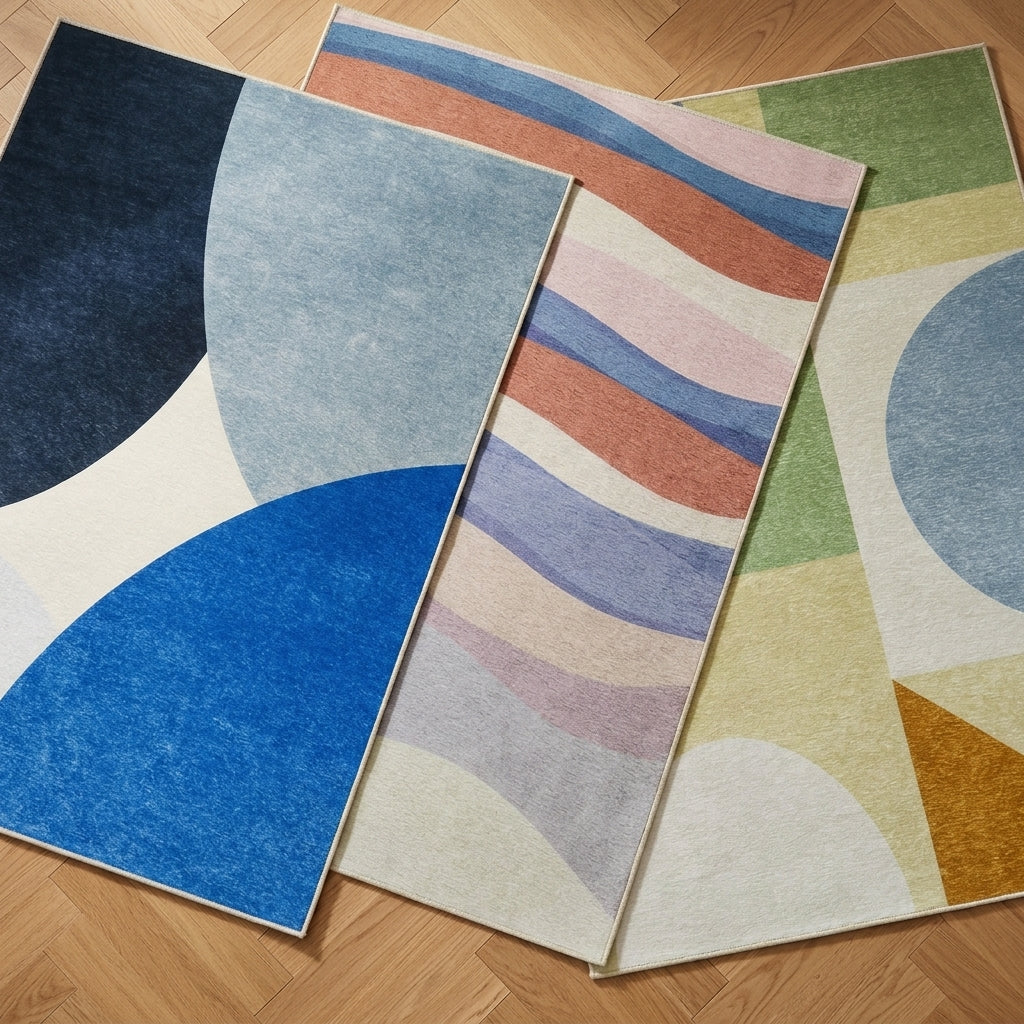 Geometric Rug – Swing Circles Blue/Brown