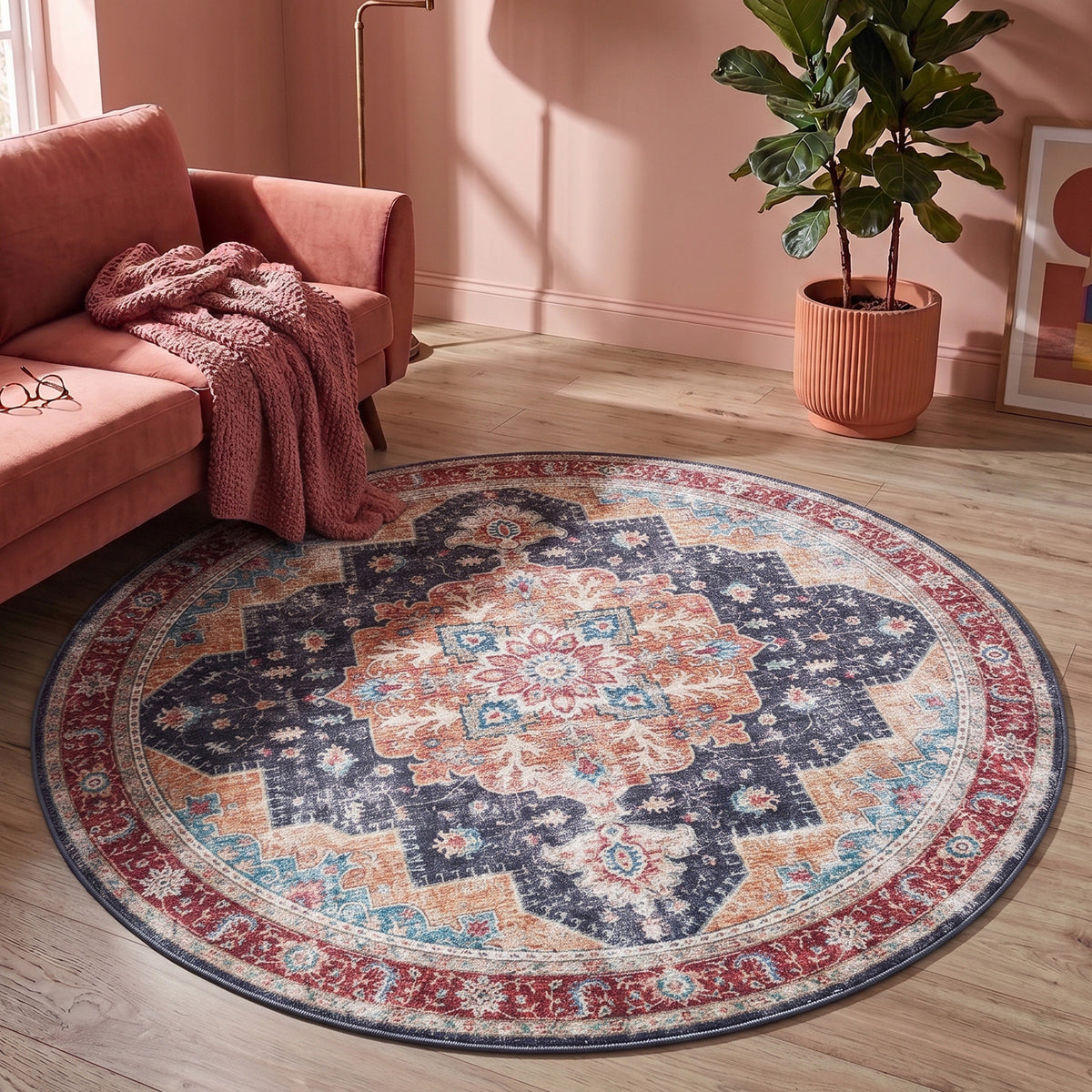 Round Vintage Rug - Azara Blue/Red