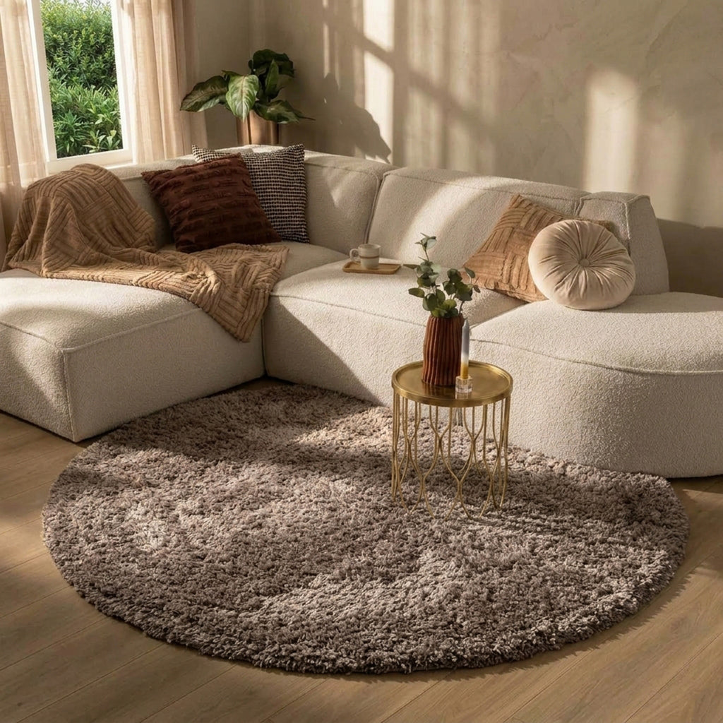 Round Shaggy Rug - Blaze Taupe