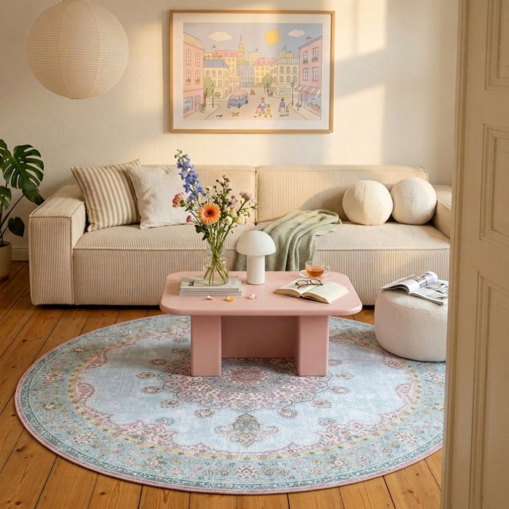 Round Vintage Rug - Lily Medallion Light Blue